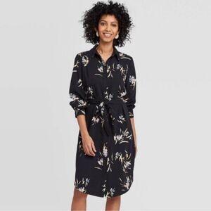 a new day XS Black Pastel Floral Long Sleeve Shirt Dress